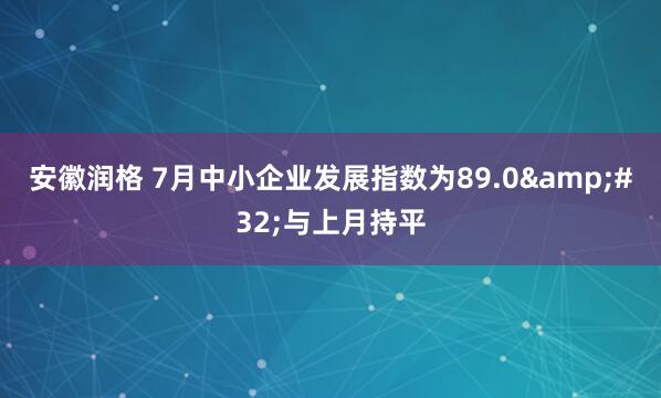 安徽润格 7月中小企业发展指数为89.0&#32;与上月持平