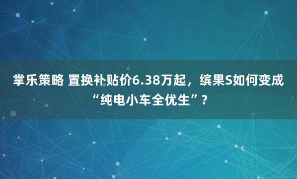 掌乐策略 置换补贴价6.38万起,缤果S如何变成“纯电小车全优生”?